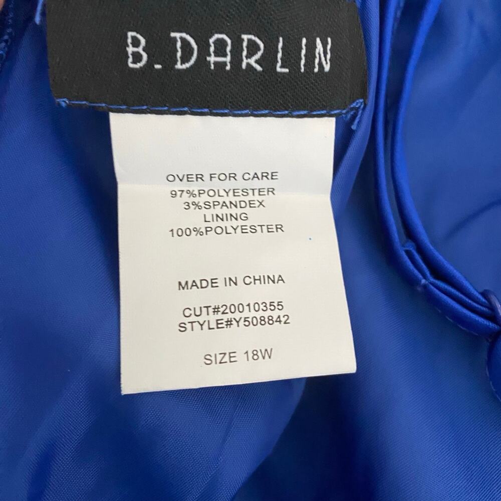 B Darlin Royal Blue Satin Fit & Flare Dress 18W Pockets Prom Wedding Guest - Picture 10 of 12